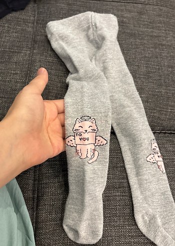 Diğer Gri Nakışlı Çocuk Külotlu Çorap