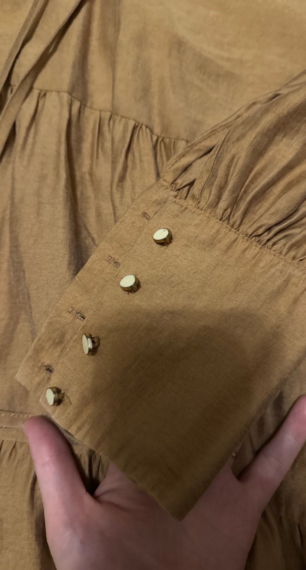 Bej Uzun Kollu Fırfırlı Bohem Elbise - Görsel 3