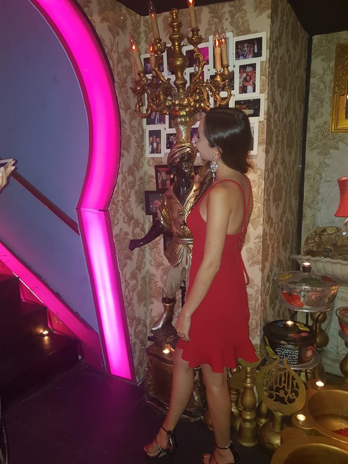 Kırmızı Püsküllü Mini Halter Yaka Elbise - Görsel 3