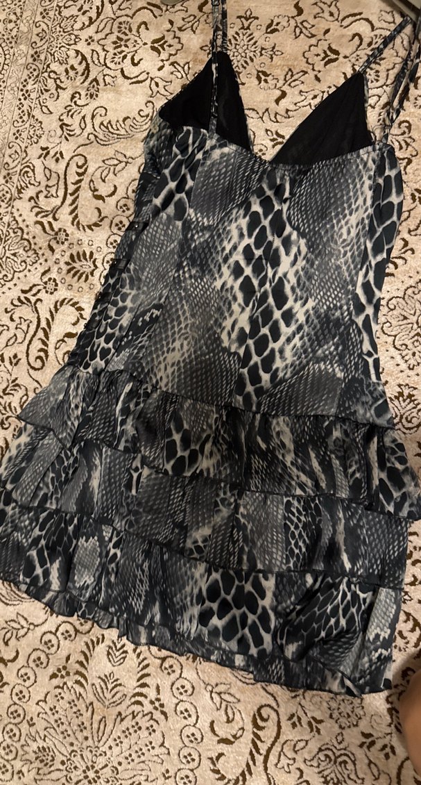 Gri Yılan Desenli Mini Strappy Elbise - Görsel 3