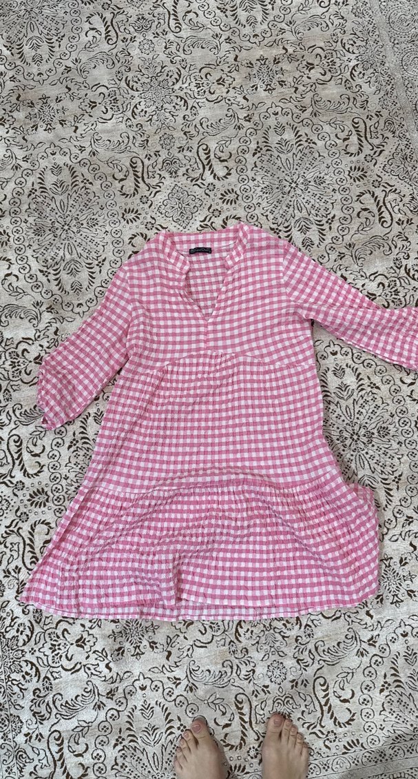 Pembe Kareli Bohem Midi Elbise - Görsel 2