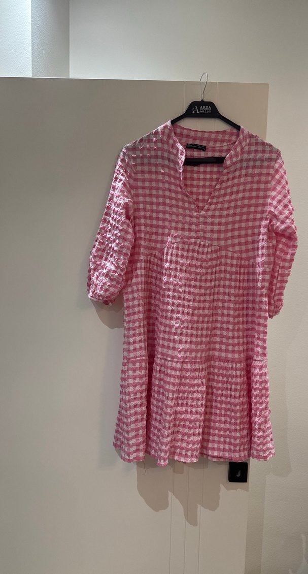 Pembe Kareli Bohem Midi Elbise - Görsel 4