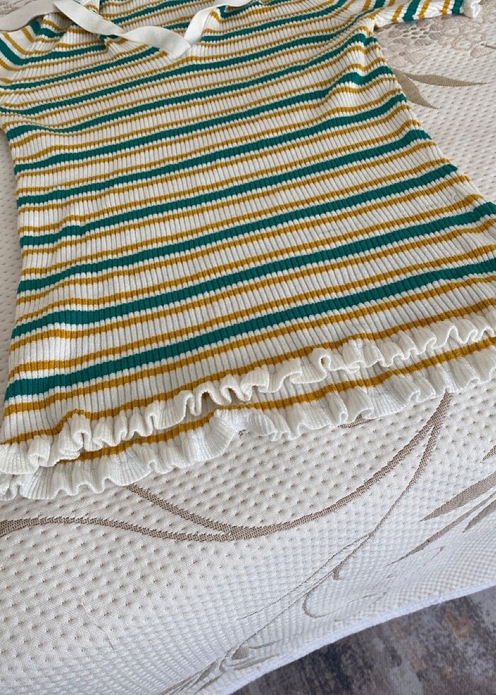 Çizgili yumuşak kumaş bluz - Görsel 4