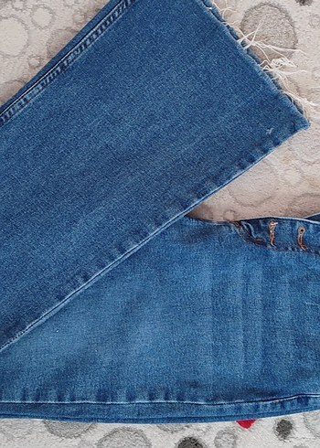 Düğmeli Midi Boy Mavi Kadın Denim Pantolon