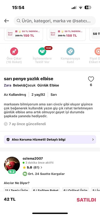 18-24 Ay Beden penye elbise