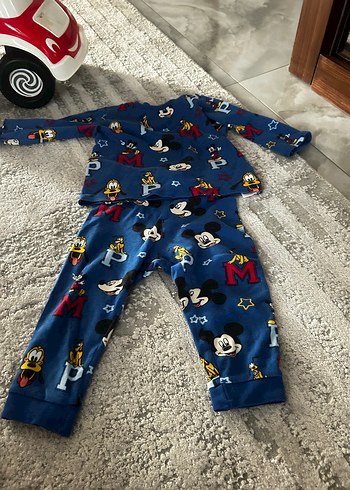 Mavi Mickey Mouse Baskılı Bebek Takımı