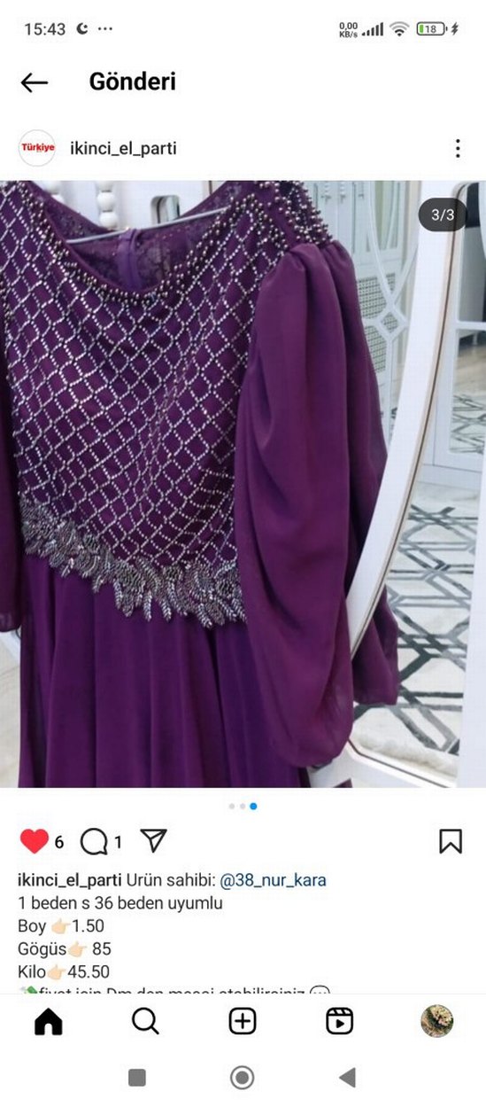 Boncuk İşlemeli Uzun Kollu Mor Abiye Elbise - Görsel 3