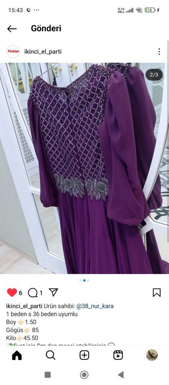 Boncuk İşlemeli Uzun Kollu Mor Abiye Elbise - Görsel 2