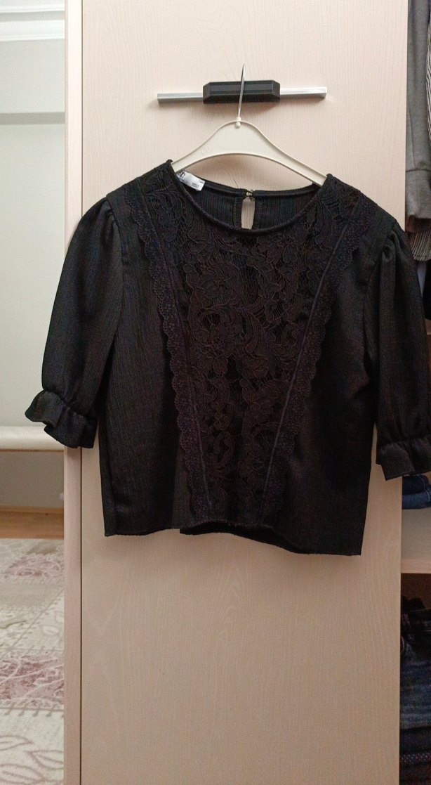 Dantel İşlemeli Siyah Goth Bluz - Görsel 3