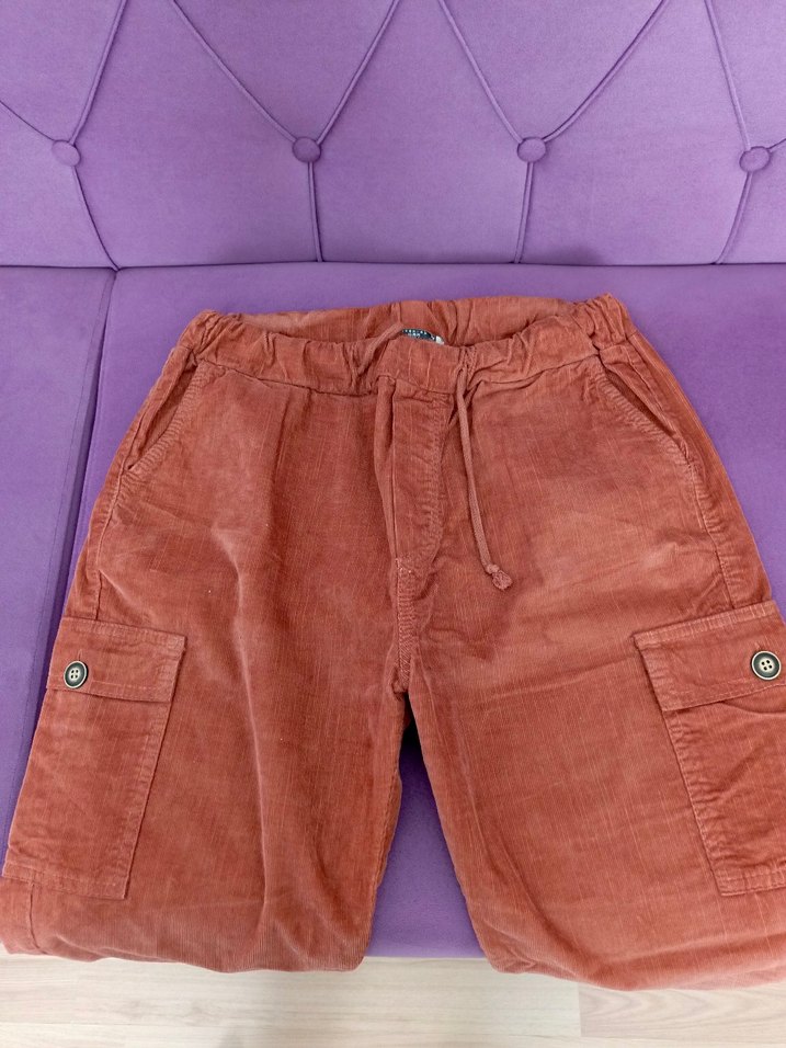 Düğmeli Kahverengi Süet Pantolon - Görsel 2