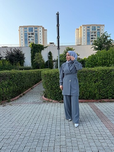 42 Beden gri Renk Tesettür takım elbise
