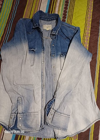 Gri Batik Desenli Denim Gömlek Ceket