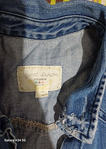 m Beden Gri Batik Desenli Denim Gömlek Ceket
