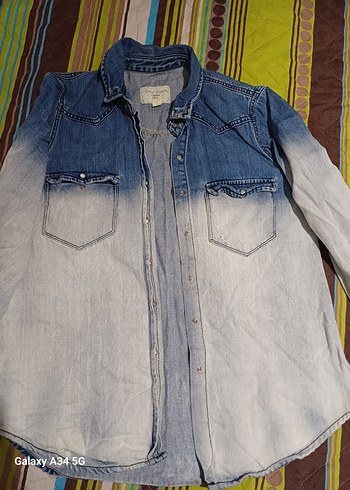 Mango Gri Batik Desenli Denim Gömlek Ceket