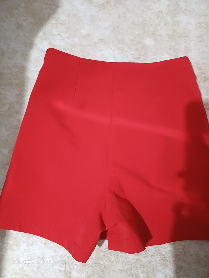 Parlak Kırmızı Mini Şort Etek - Görsel 4