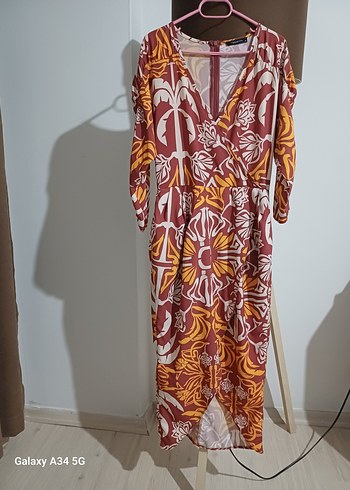 Bohem Uzun Kol V Yaka Elbise - Görsel 6