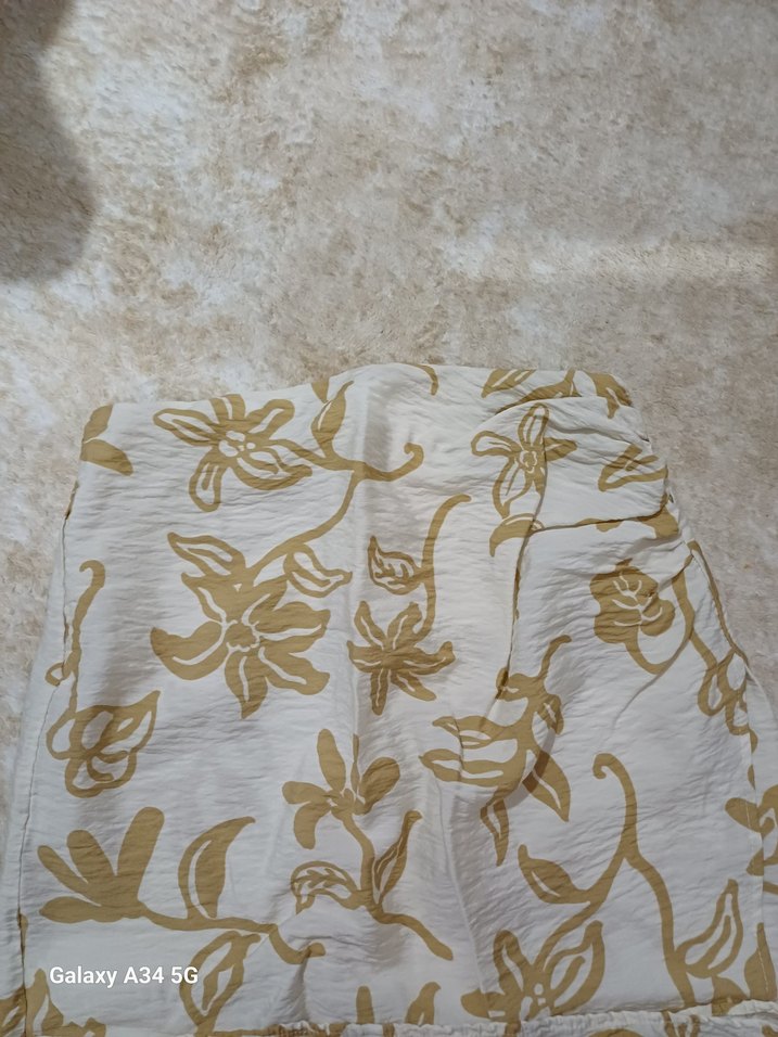 Beyaz Çiçek Desenli Uzun Keten Etek - Görsel 3