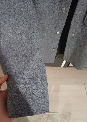 Gri Düğmeli Midi Kadın Kaban - Görsel 5