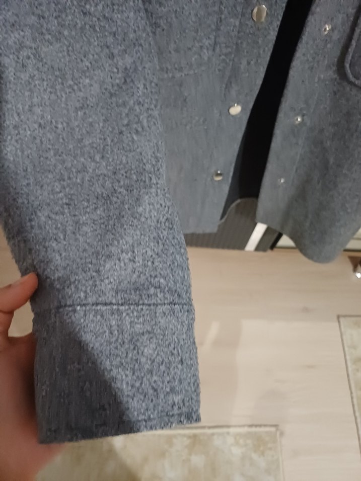 Gri Düğmeli Midi Kadın Kaban - Görsel 4