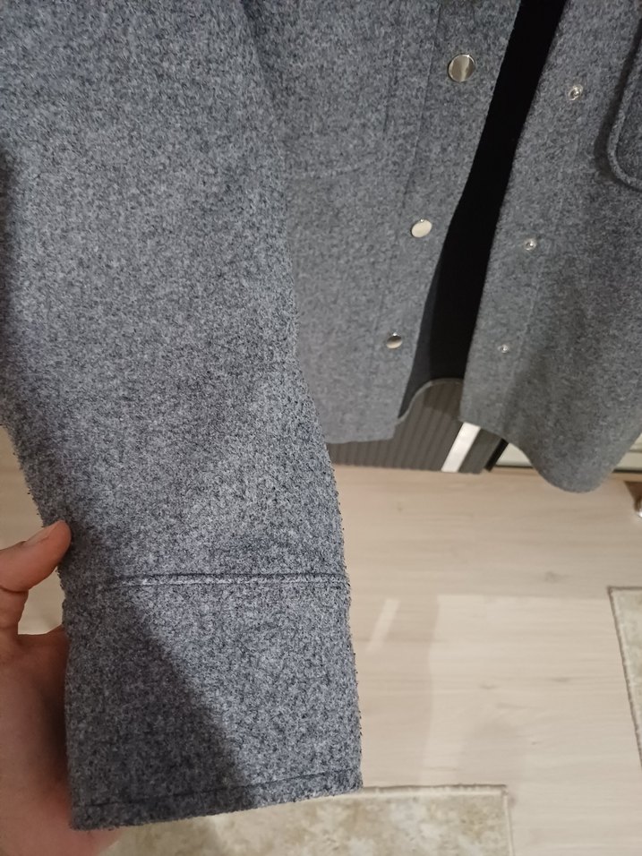 Gri Düğmeli Midi Kadın Kaban - Görsel 5