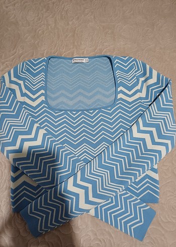 Trendy Mavi Desenli Kadın Triko Kazak - Görsel 2