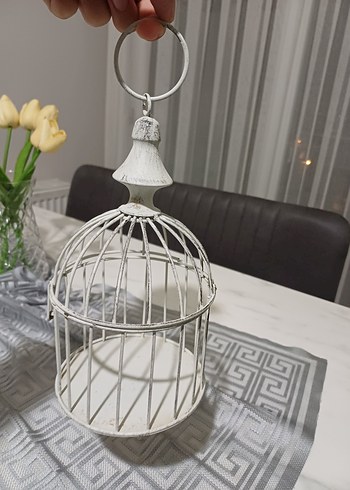 Beyaz Dekoratif Tel Kafes Mumluk - Görsel 3