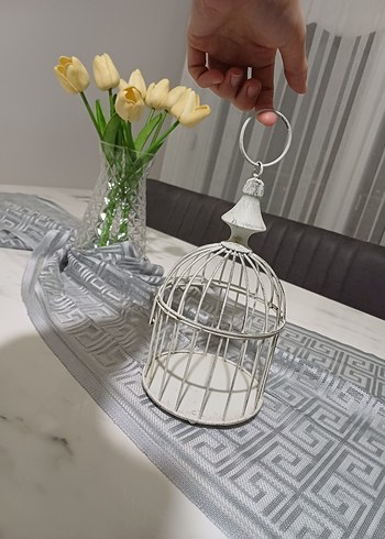 Beyaz Dekoratif Tel Kafes Mumluk - Görsel 2