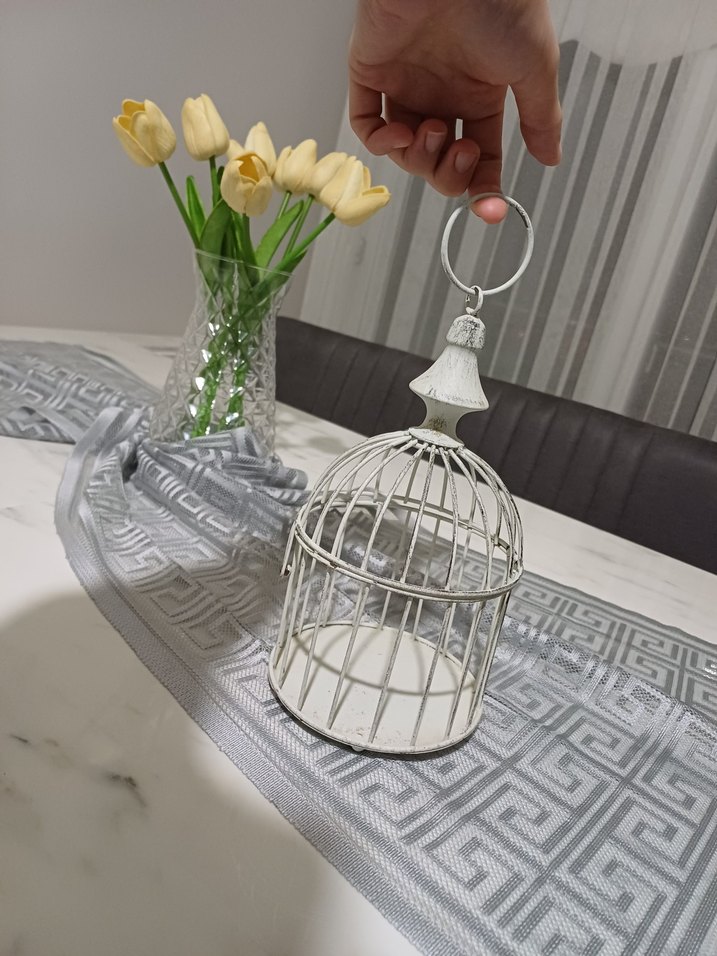 Beyaz Dekoratif Tel Kafes Mumluk - Görsel 2