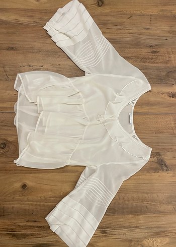 Mango Beyaz Fırfırlı V Yaka Kadın Bluz - Görsel 3