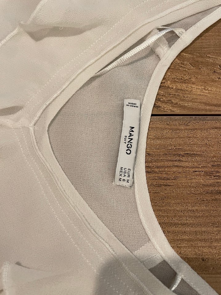 Mango Beyaz Fırfırlı V Yaka Kadın Bluz - Görsel 5