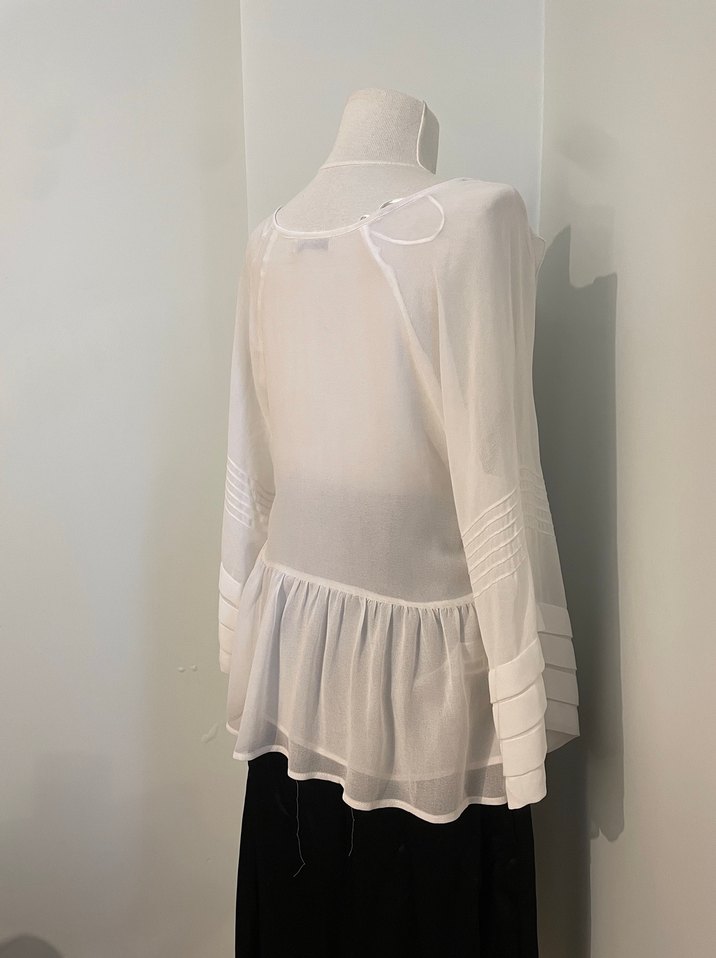 Mango Beyaz Fırfırlı V Yaka Kadın Bluz - Görsel 2