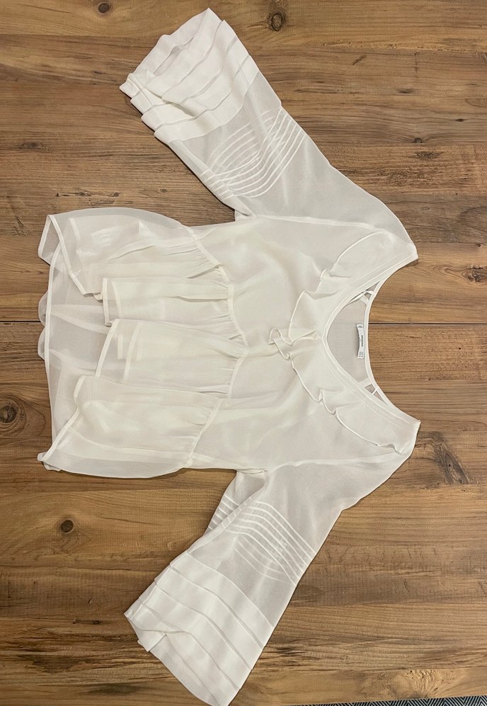 Mango Beyaz Fırfırlı V Yaka Kadın Bluz - Görsel 3