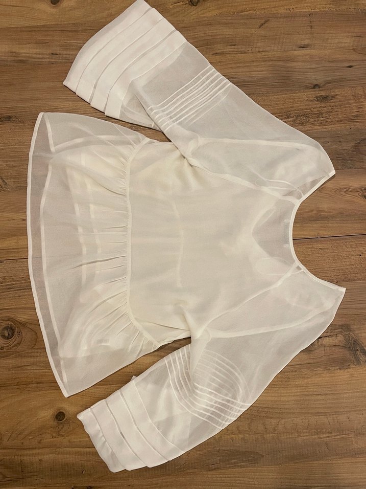 Mango Beyaz Fırfırlı V Yaka Kadın Bluz - Görsel 4