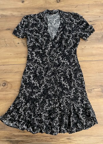 Mavi Jeans V Yaka Düğmeli Siyah Çiçekli Elbise - Görsel 3