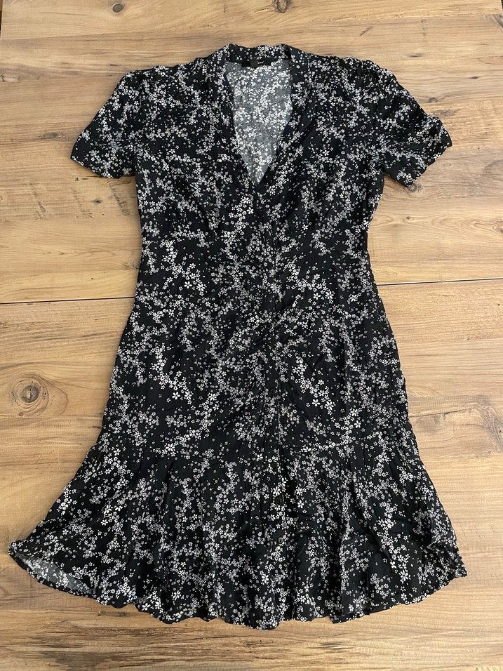 Mavi Jeans V Yaka Düğmeli Siyah Çiçekli Elbise - Görsel 3