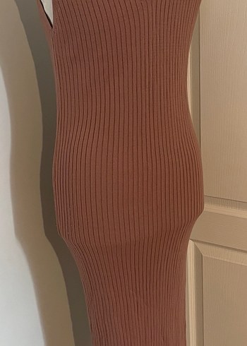 V Yaka Kolsuz Pembe Maxi Elbise - Görsel 2