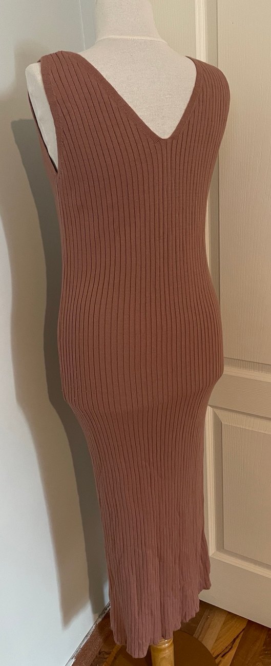 V Yaka Kolsuz Pembe Maxi Elbise - Görsel 2