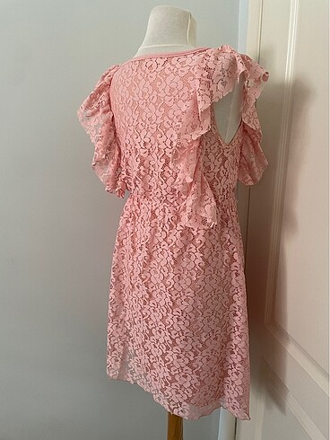 Somon renkli dantelli elbise - Görsel 2