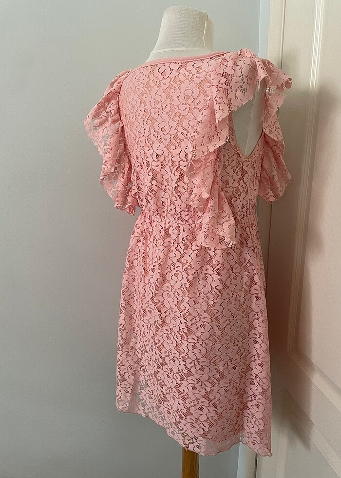 Somon renkli dantelli elbise - Görsel 2