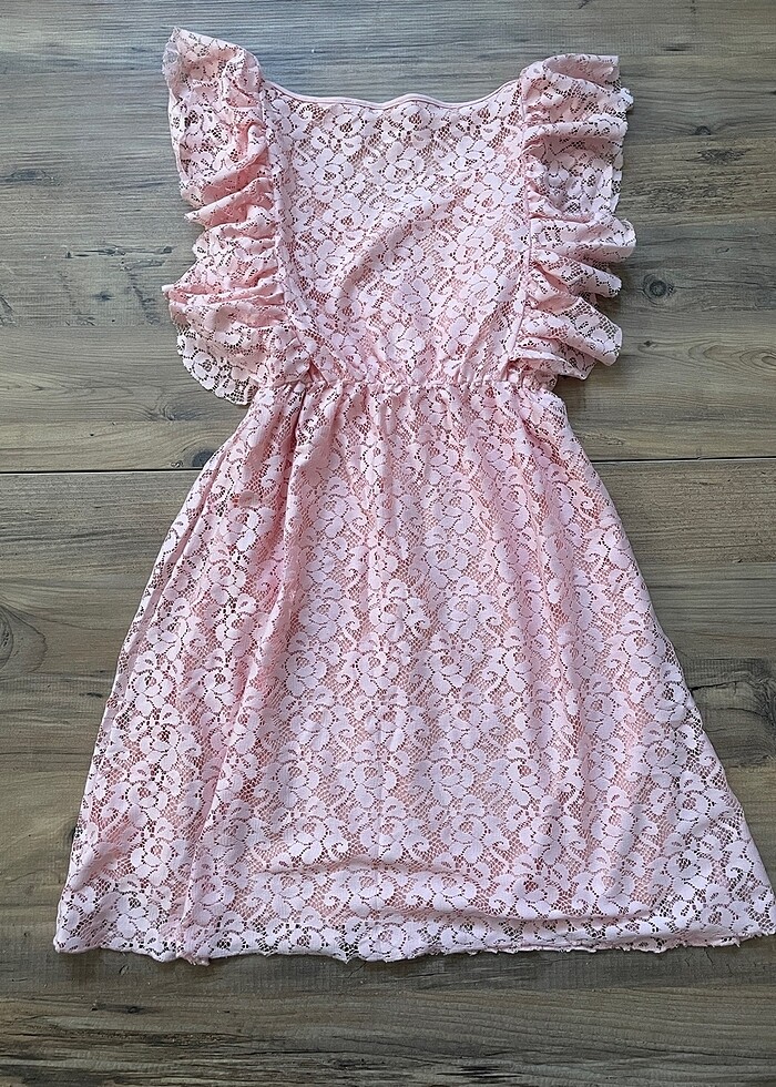 Somon renkli dantelli elbise - Görsel 4