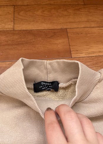s Beden Bej Yüksek Yakalı Kadın Sweatshirt