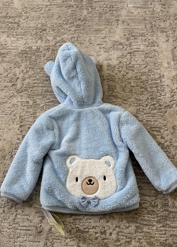 Kapüşonlu Mavi Erkek Çocuk Peluş Ceket - Görsel 3