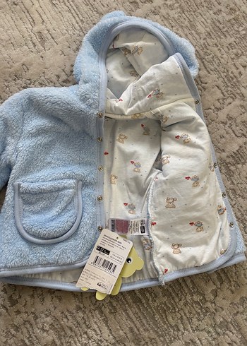 Kapüşonlu Mavi Erkek Çocuk Peluş Ceket - Görsel 4