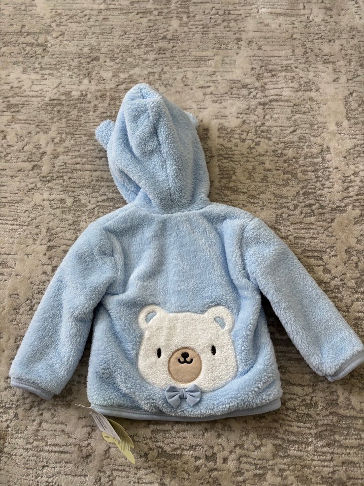 Kapüşonlu Mavi Erkek Çocuk Peluş Ceket - Görsel 3