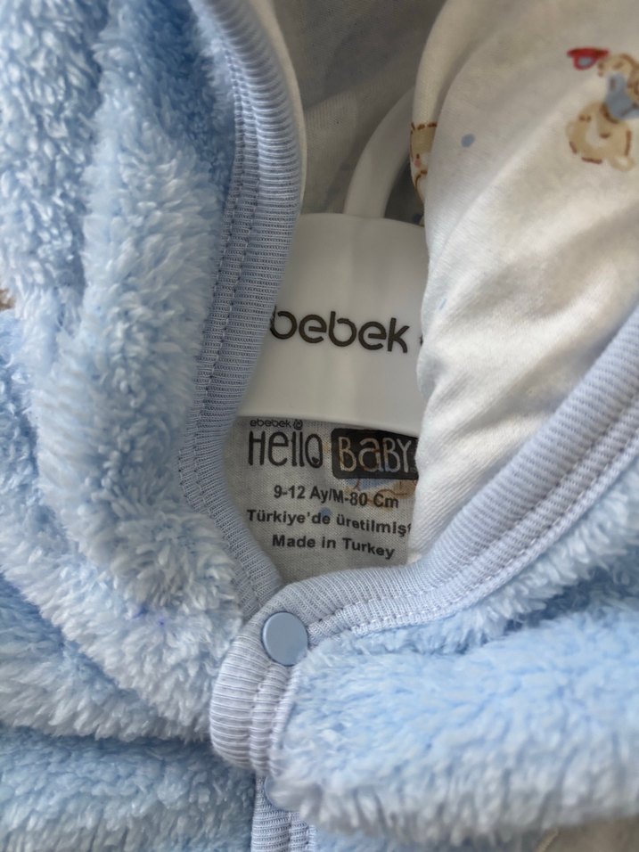 Kapüşonlu Mavi Erkek Çocuk Peluş Ceket - Görsel 2