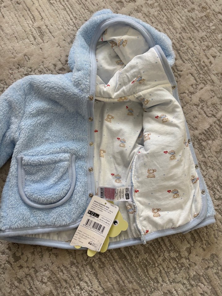 Kapüşonlu Mavi Erkek Çocuk Peluş Ceket - Görsel 4