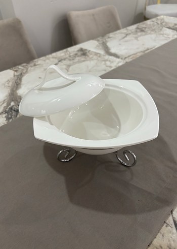 Gri Metal Ayaklı Porselen Yemek Isıtıcı - Görsel 2