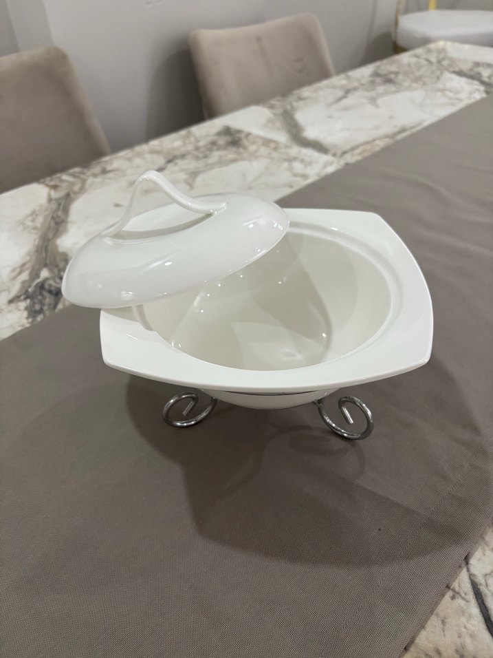 Gri Metal Ayaklı Porselen Yemek Isıtıcı - Görsel 2