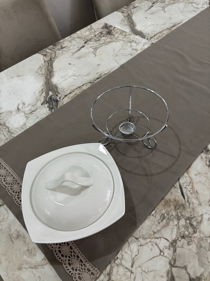 Gri Metal Ayaklı Porselen Yemek Isıtıcı - Görsel 4