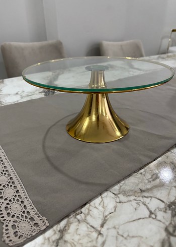 Parlak Altın Renkli Camlı Servis Tabağı - Görsel 4